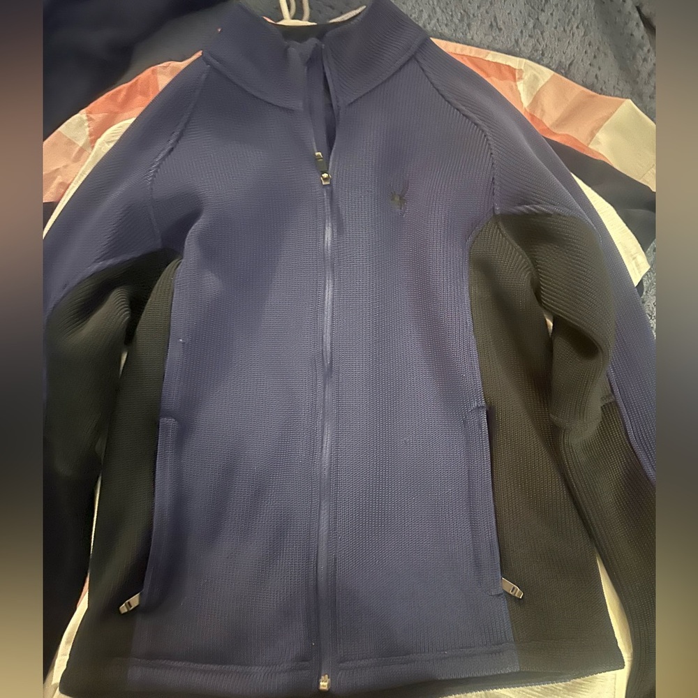 SPIDER JACKET. SIZE SMALL. COLOR: NAVY BLUE & BLACK